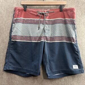 Katin Board Shorts Mens 36 Blue Red Geometric Pattern Swim Trunks